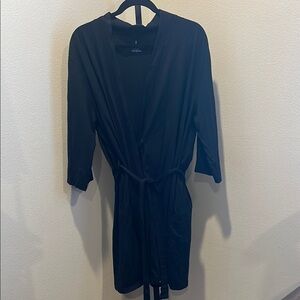 Black cotton Wrap-Style Robe with Tie Belt and Long Sleeves